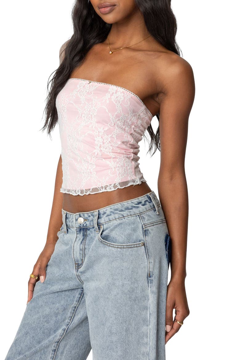 Allison Lace Crop Tube Top, Alternate, color, WHITE-AND-PINK