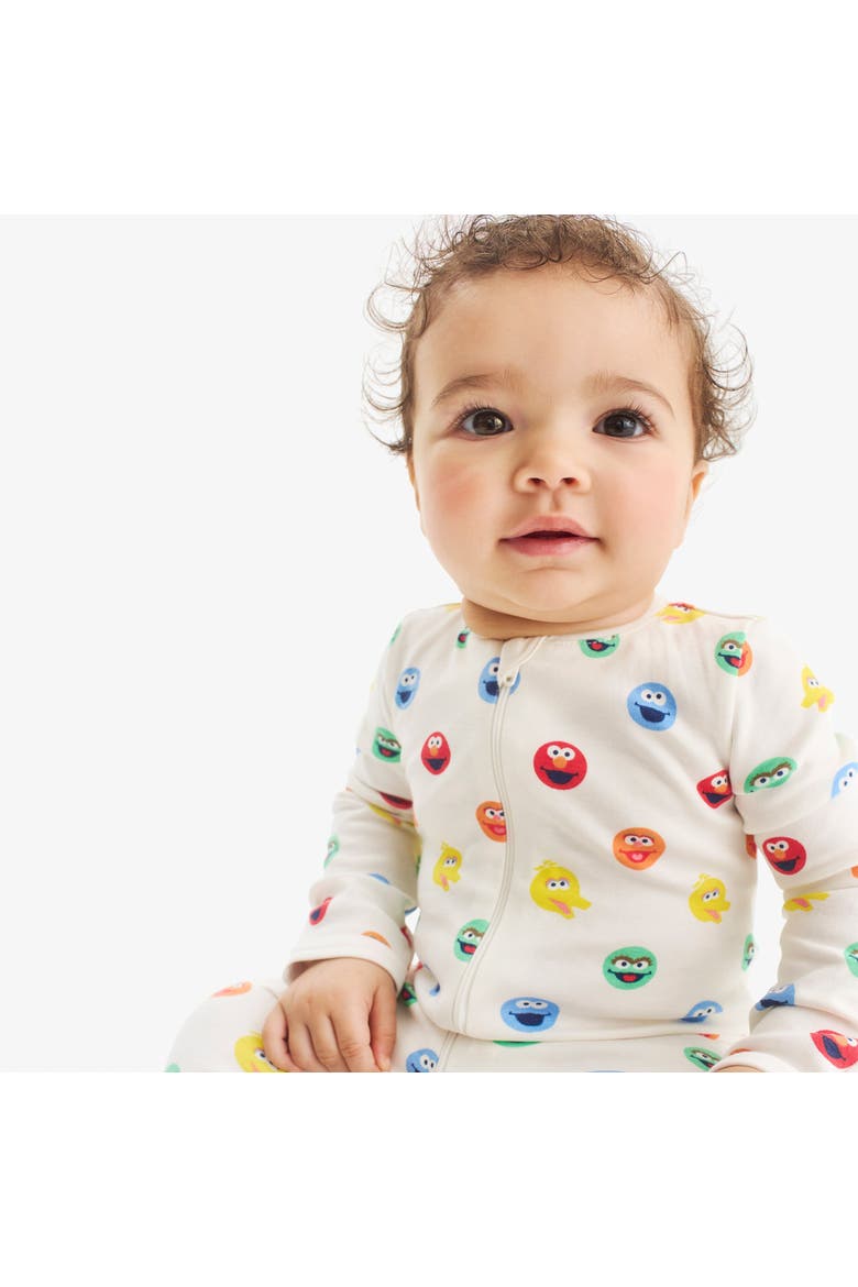 Baby Organic Sesame Street Friends Zip Footie, Alternate, color, Ivory Rainbow Friends Checks
