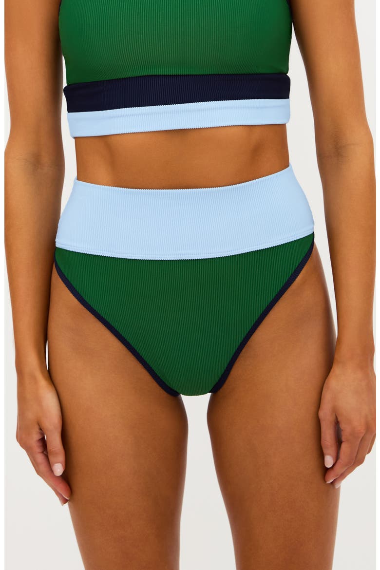 Emmy High Waist Rib Bikini Bottoms, Main, color, IVY COLORBLOCK