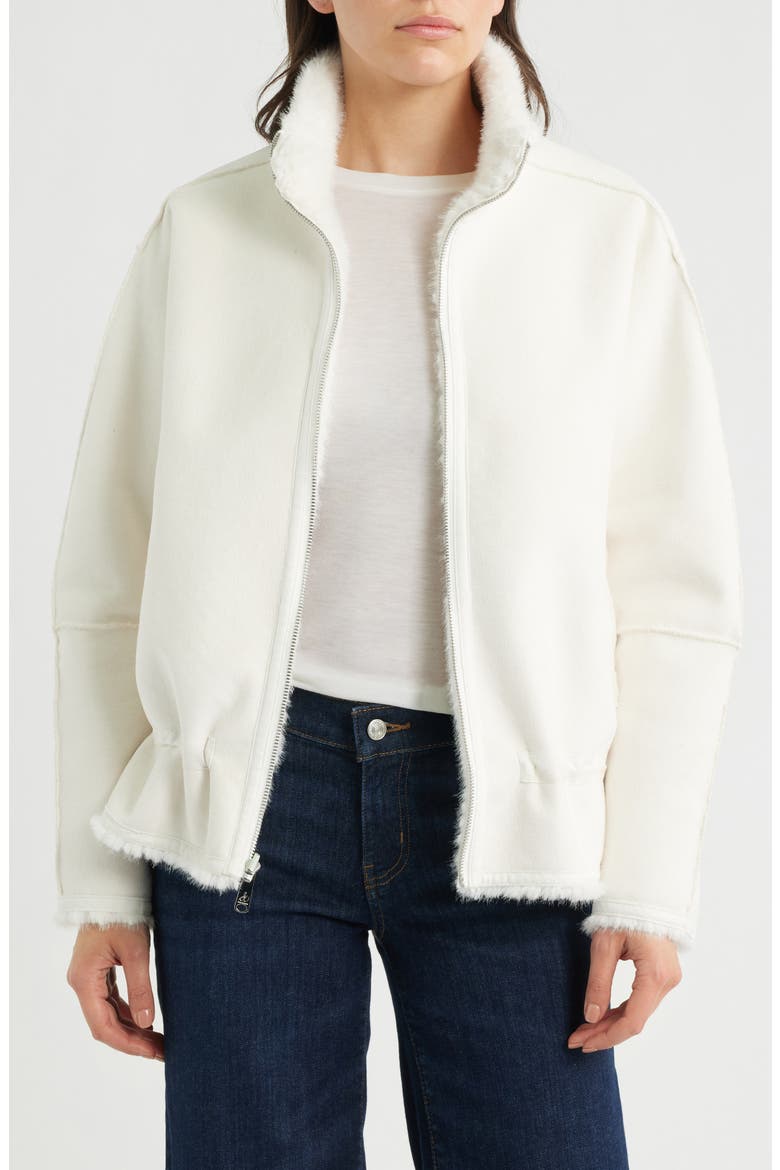 Reversible Peplum Faux Fur Jacket, Alternate, color, CREAM