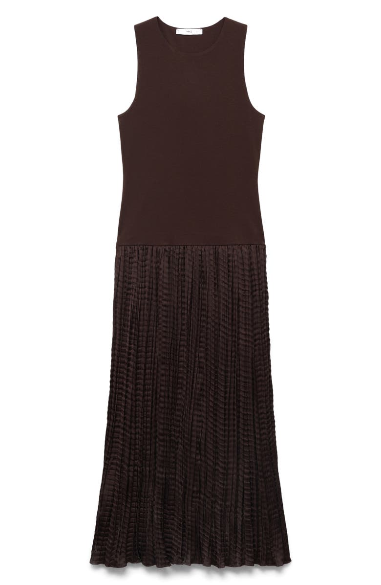 MANGO Mixed Media Sleeveless Dress, Alternate, color, Brown