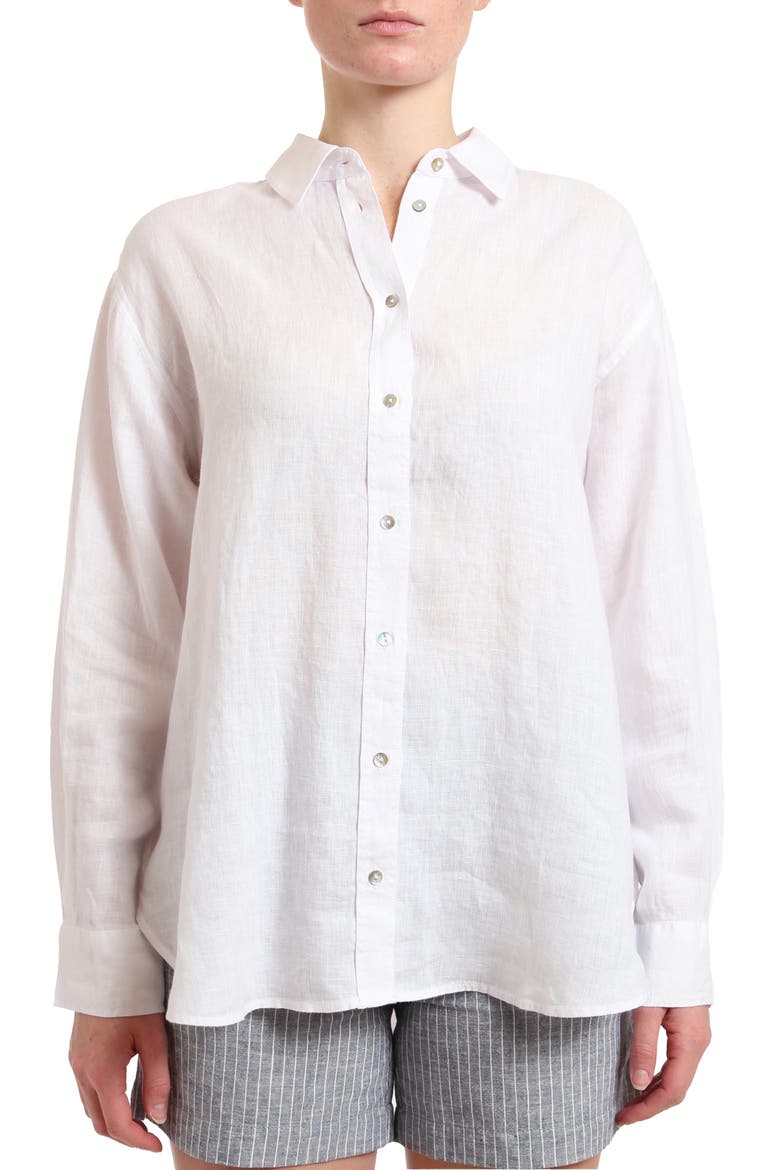 Long Sleeve Linen Button-Up Shirt, Main, color, WHITE