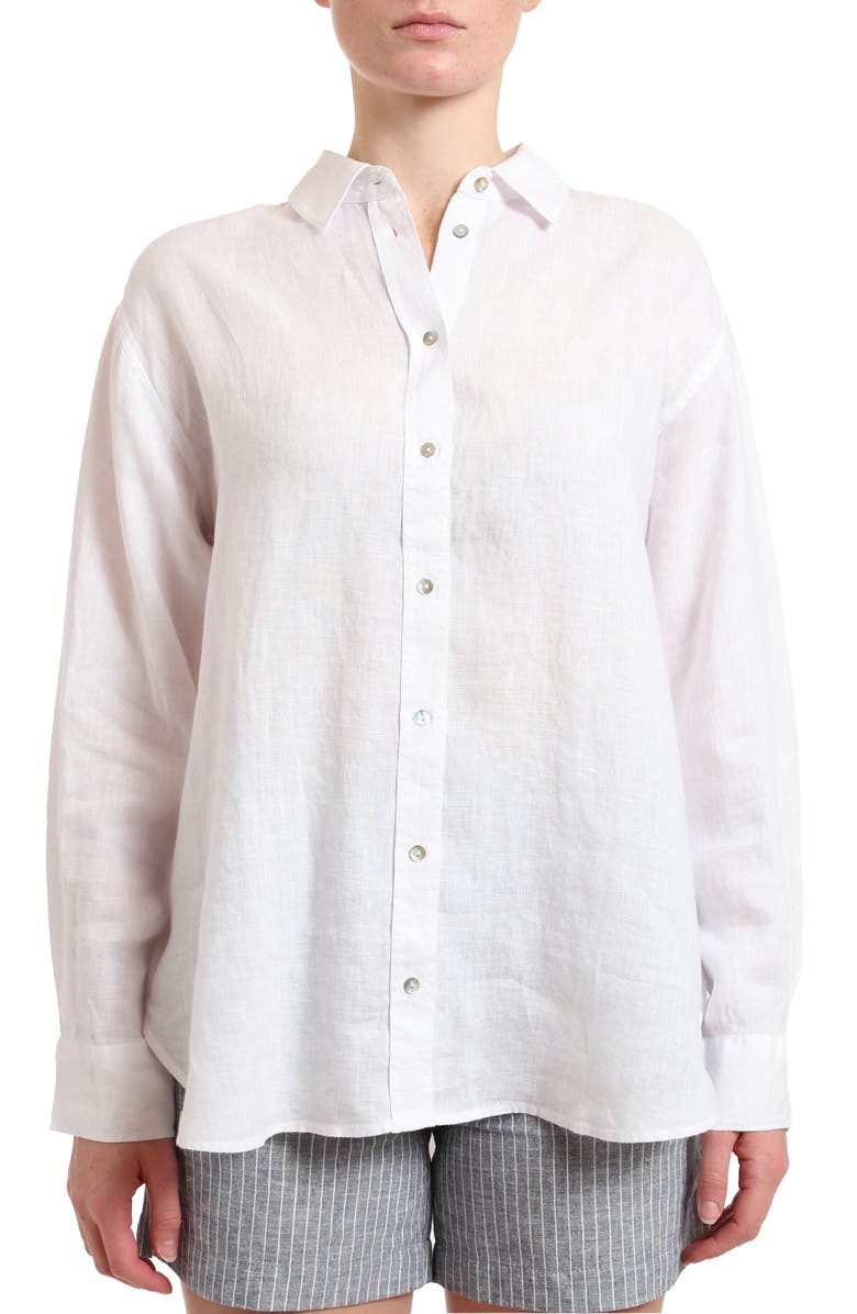 Mavi Jeans Long Sleeve Linen Button-Up Shirt, Main, color, White