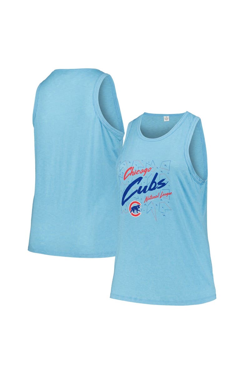 SOFT AS A GRAPE Women's Soft as a Grape Light Blue Chicago Cubs Plus Size Curvy High Neck Tri-Blend Tank Top, Main, color, 