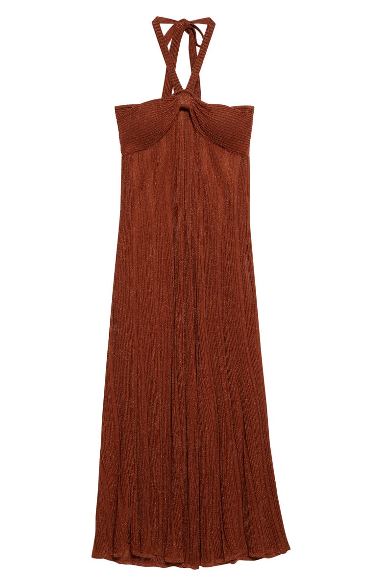Zimmermann Indra Pleated Metallic Knit Halter Dress, Alternate, color, Metallic Tan