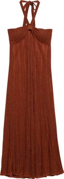 Zimmermann Indra Pleated Metallic Knit Halter Dress