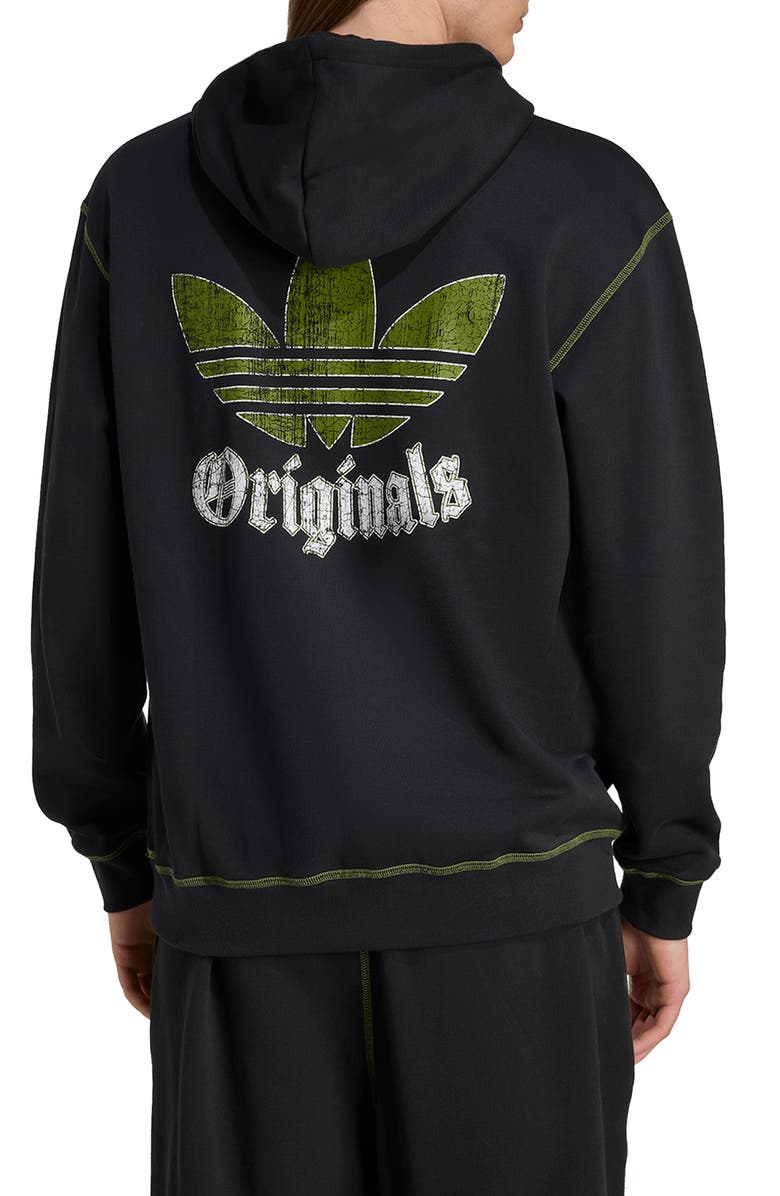 adidas Logo Graphic Cotton Fleece Pullover Hoodie, Alternate, color, Black