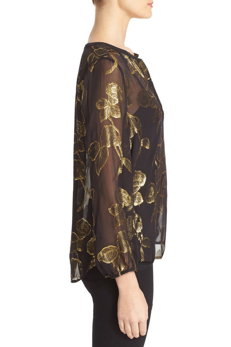 'Vashti' Metallic Silk Print Popover Top (Nordstrom Exclusive), Alternate, color, CAVIAR/ GOLD