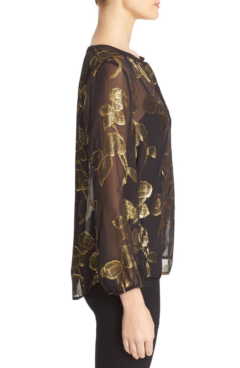 Joie 'Vashti' Metallic Silk Print Popover Top, Alternate, color,