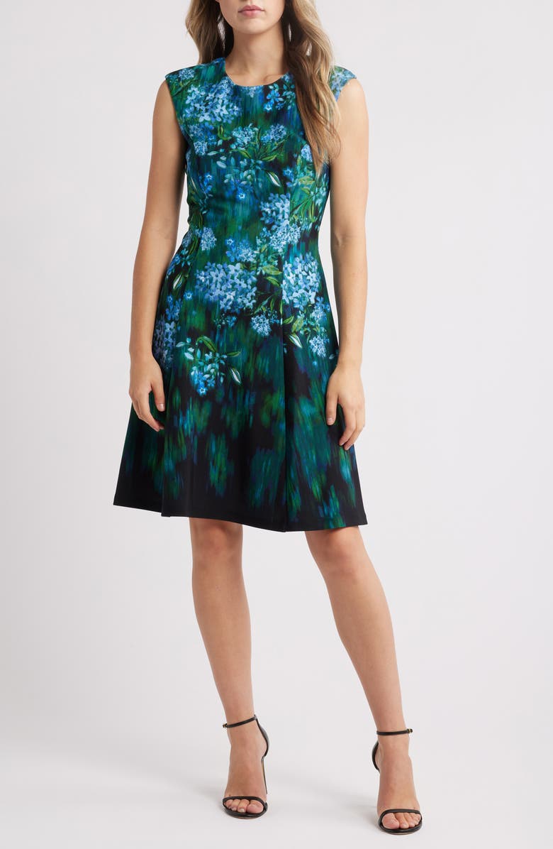 Connected Apparel Floral Sleeveless A-Line Dress, Main, color, 