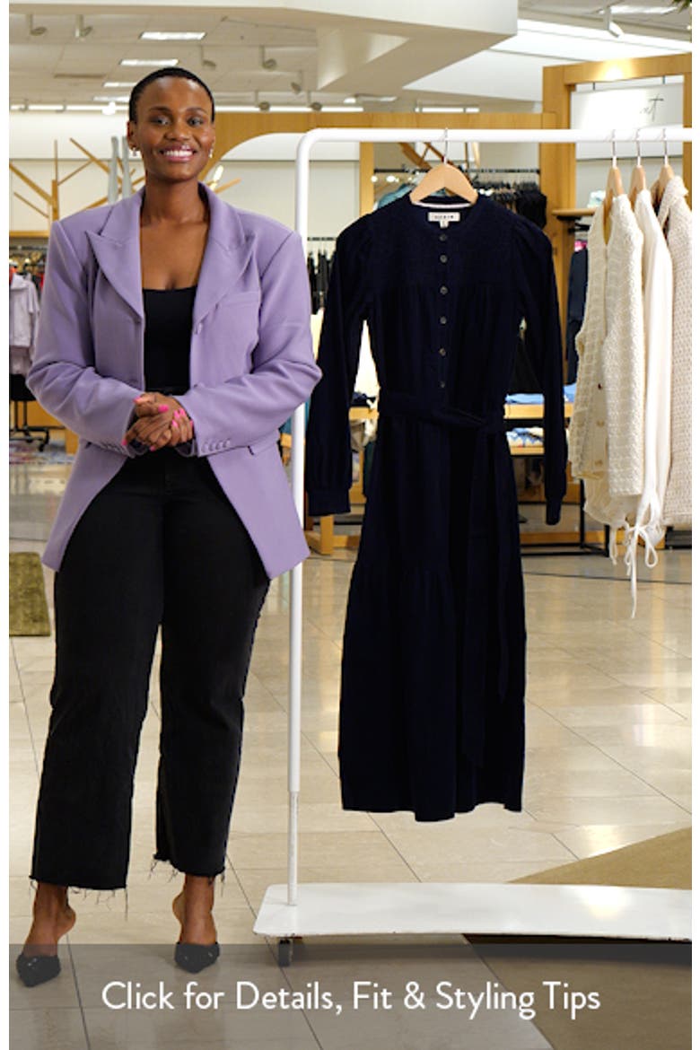 Cecily Belted Long Sleeve Cotton Corduroy Midi Dress video
