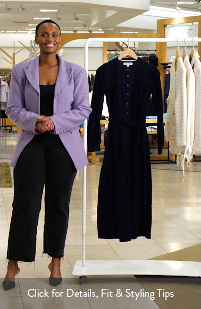 Cecily Belted Long Sleeve Cotton Corduroy Midi Dress, sales video thumbnail