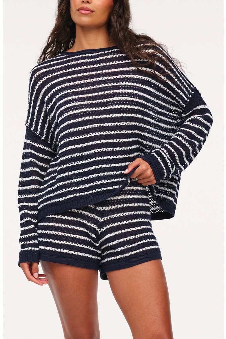 Stripe Crochet Sweater, Main, color, DARK NAVY STRIPE