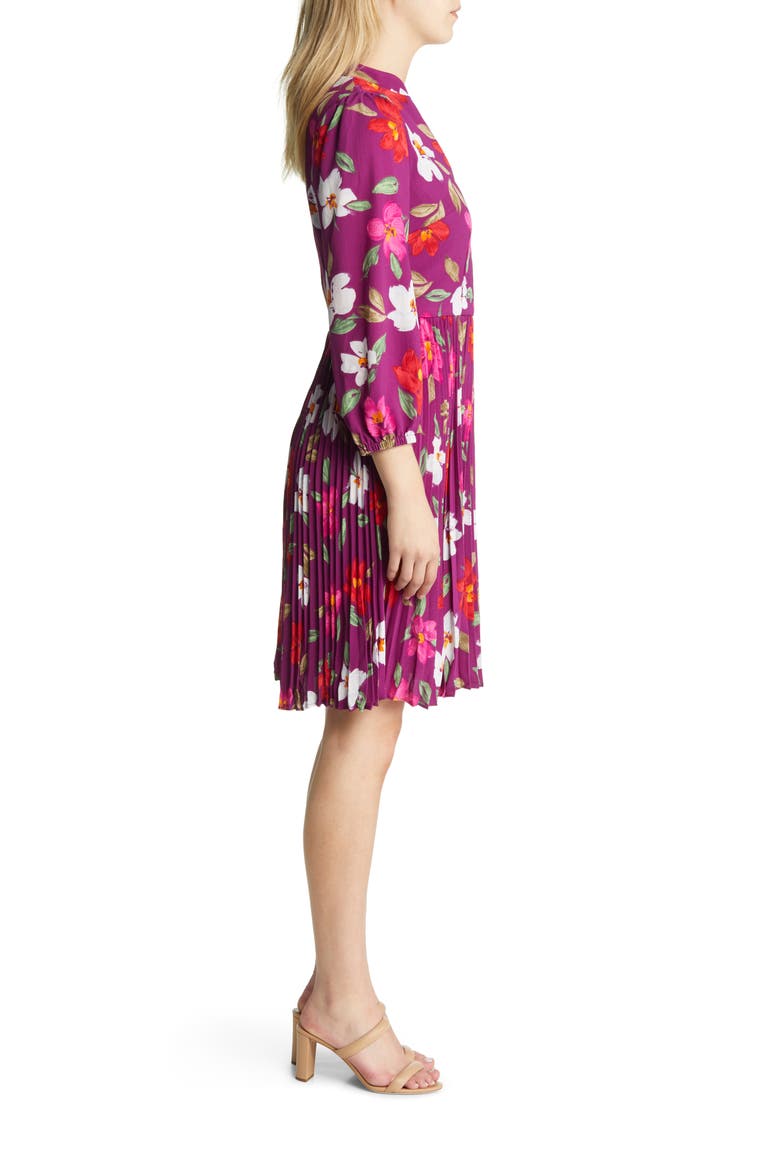 Pleated Long Sleeve Dress, Alternate, color, ROSE WINE/ RASPBERRY