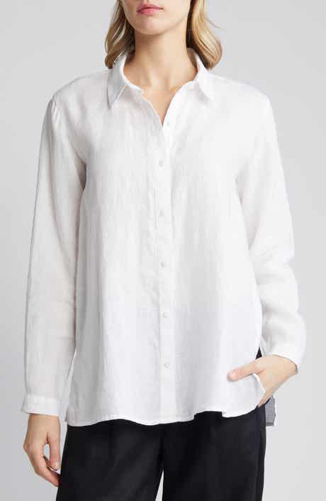 Eileen Fisher Classic Long Sleeve Organic Linen Button-Up Shirt