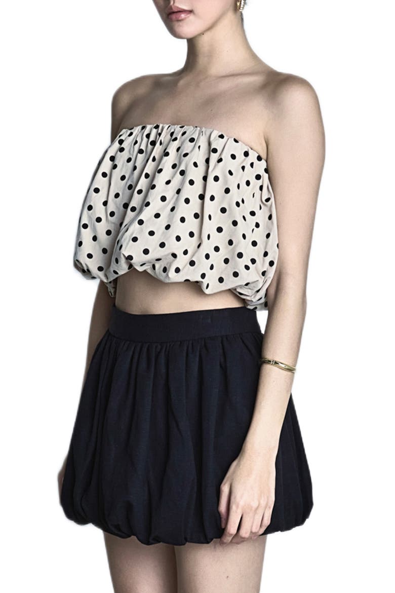 Polka Dot Strapless Bubble Top, Alternate, color, TAUPE/ BLACK