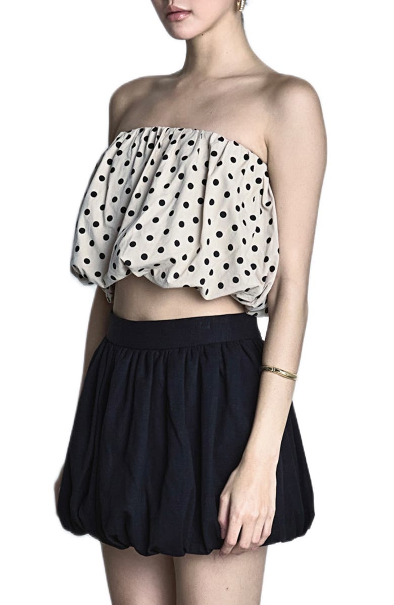 Endless Rose Polka Dot Strapless Bubble Top, Alternate, color, Taupe/ Black