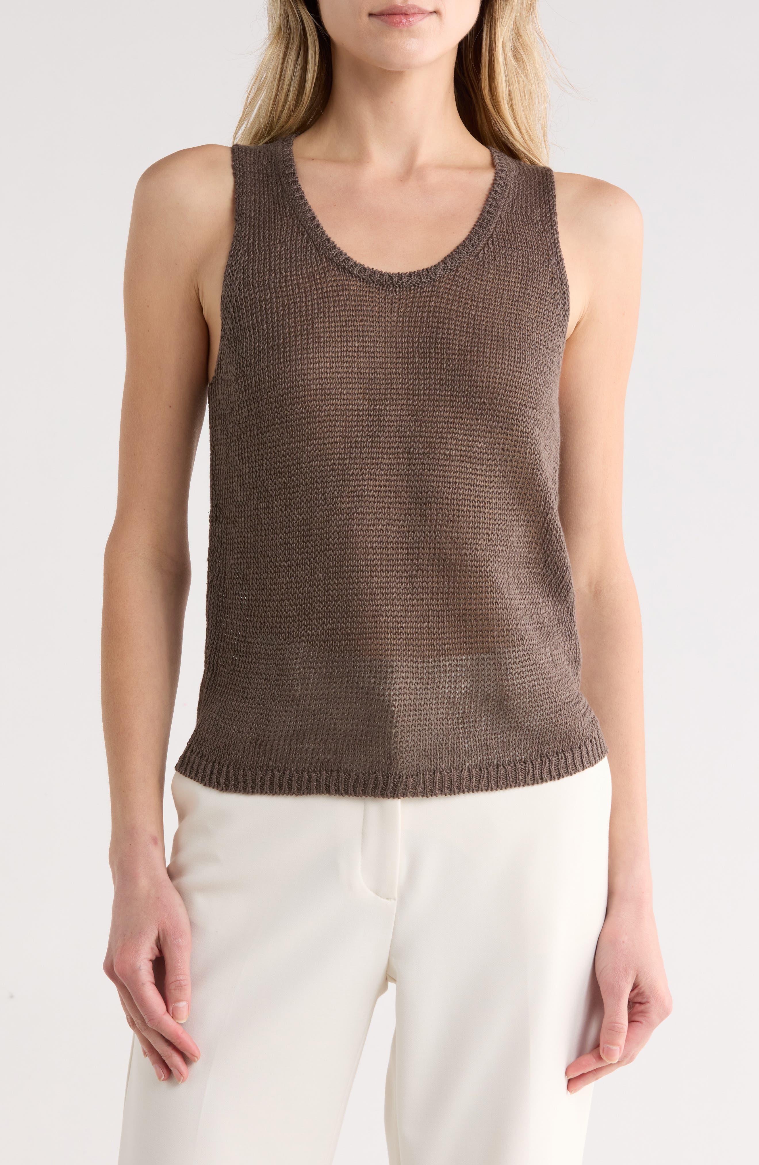 Vince Beachy Linen Open Stitch Tank