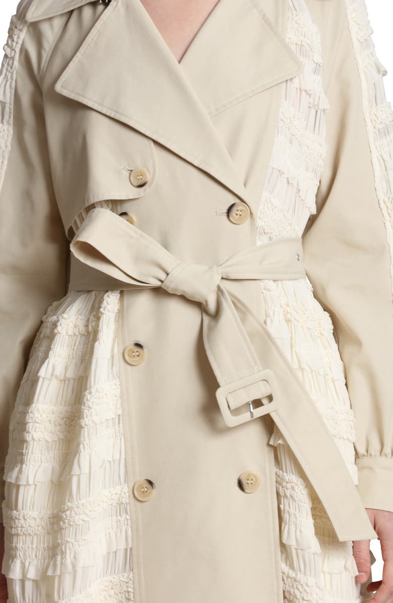 Avec Les Filles Mixed Media Trench Coat, Alternate, color, Bone Multi