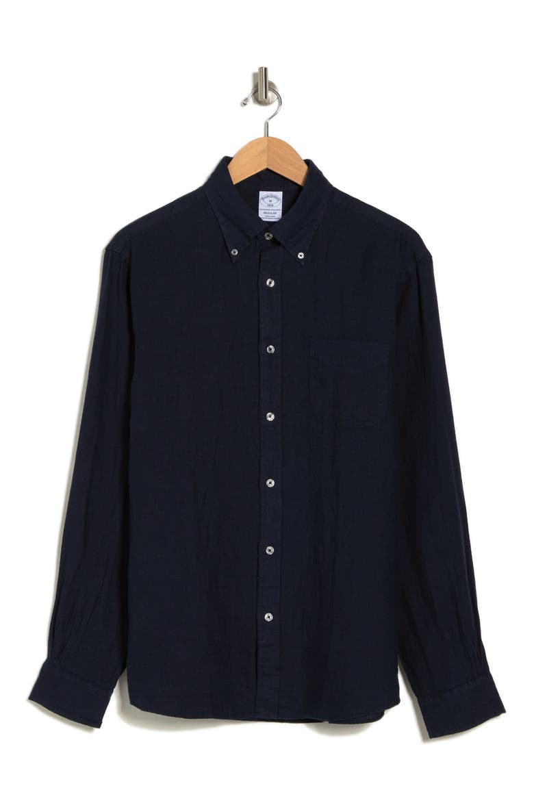 Regular Fit Linen Dress Shirt, Alternate, color, NAVY