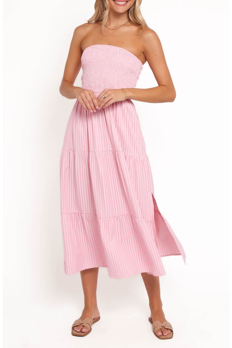Maisie Strapless Midi Dress, Main, color, PINK STRIPE