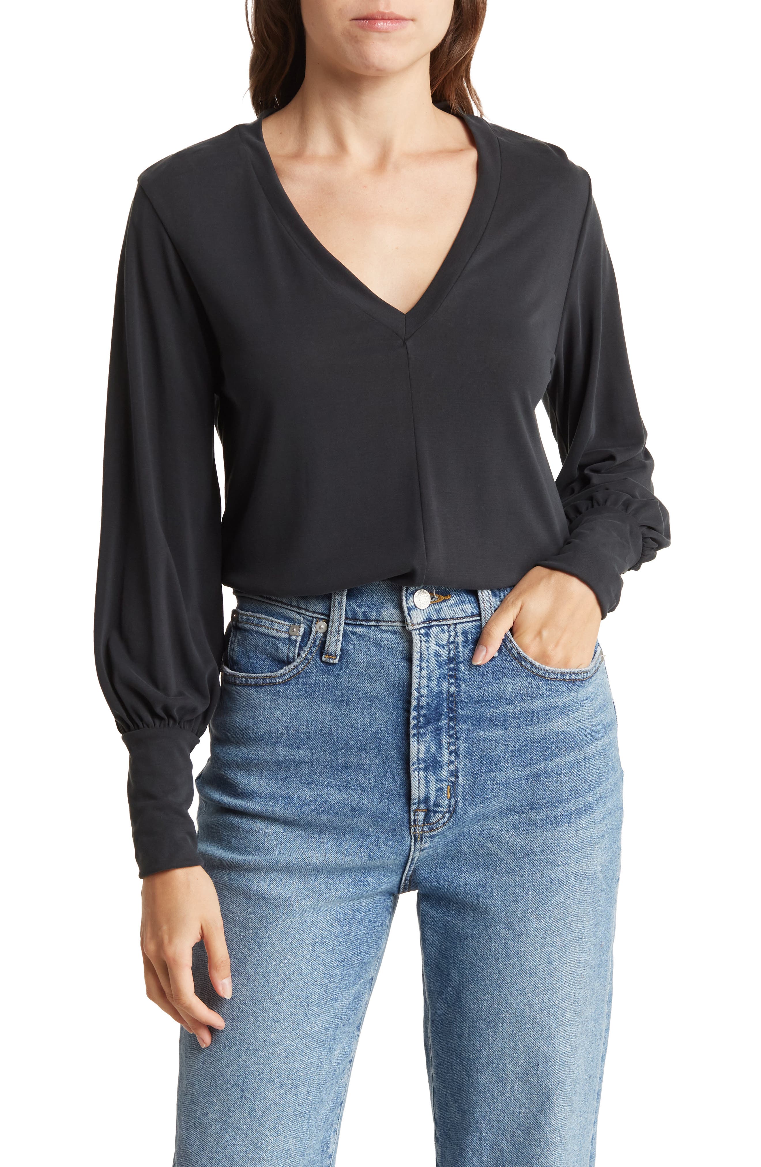 Renee C V-Neck Long Sleeve Solid Top