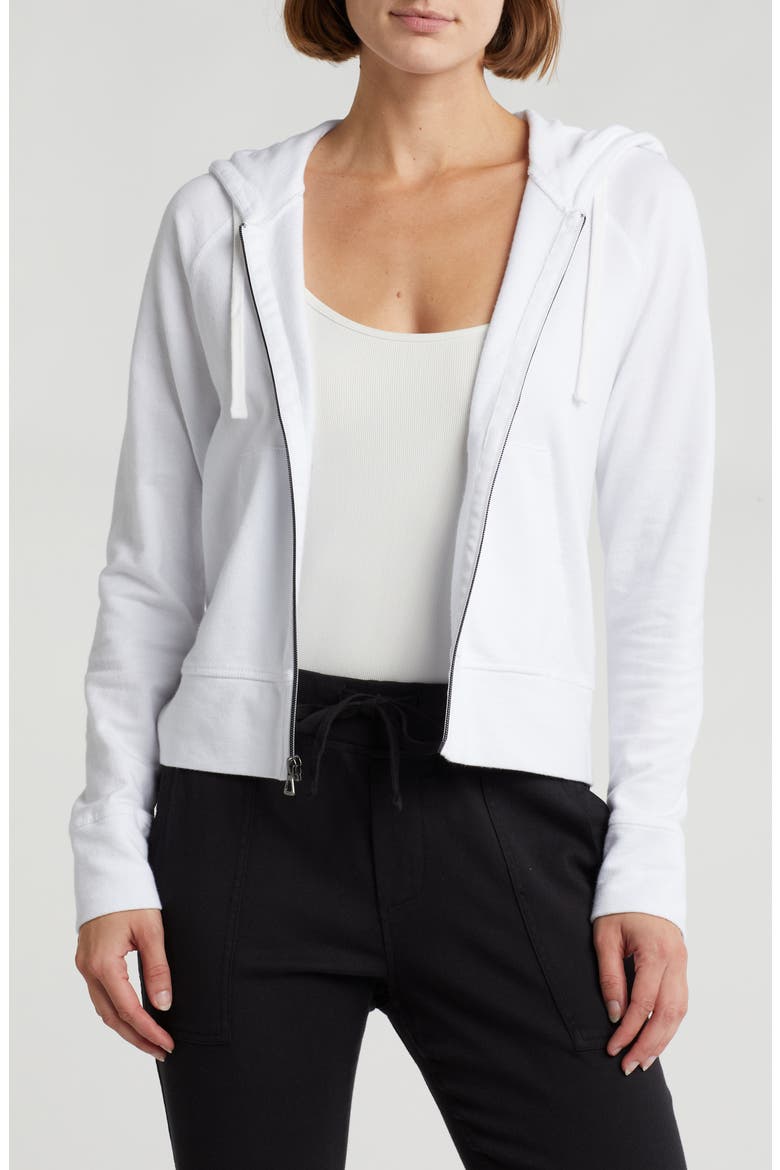 French Terry Crop Zip Hoodie, Main, color, WHITE