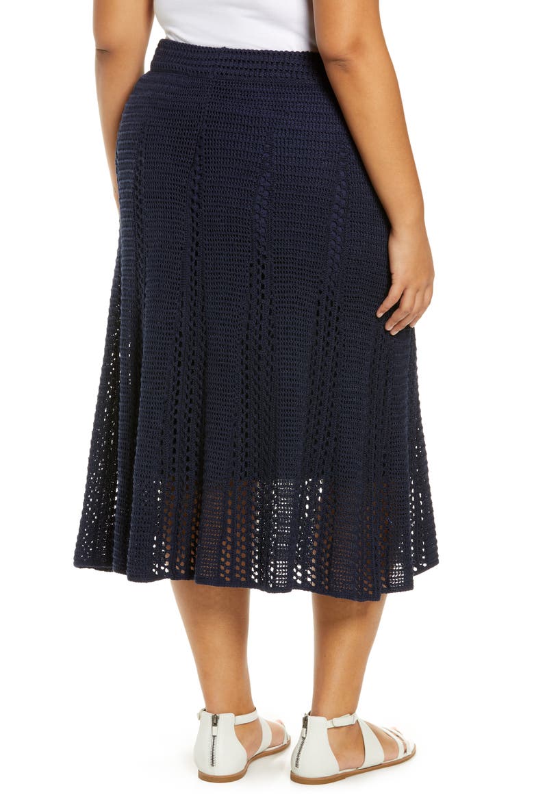Godet Organic Cotton Crochet Skirt, Alternate, color, NAVY