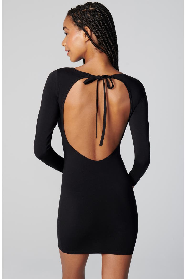 Long Sleeve Open Back Minidress, Alternate, color, BLACK