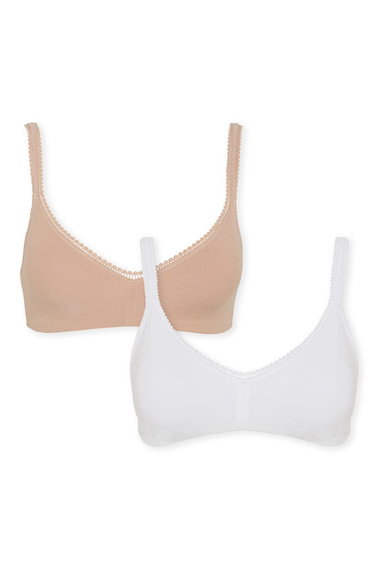 2-Pack Cabana Cotton Bralettes, Alternate, color, CHAMPAGNE/ WHITE