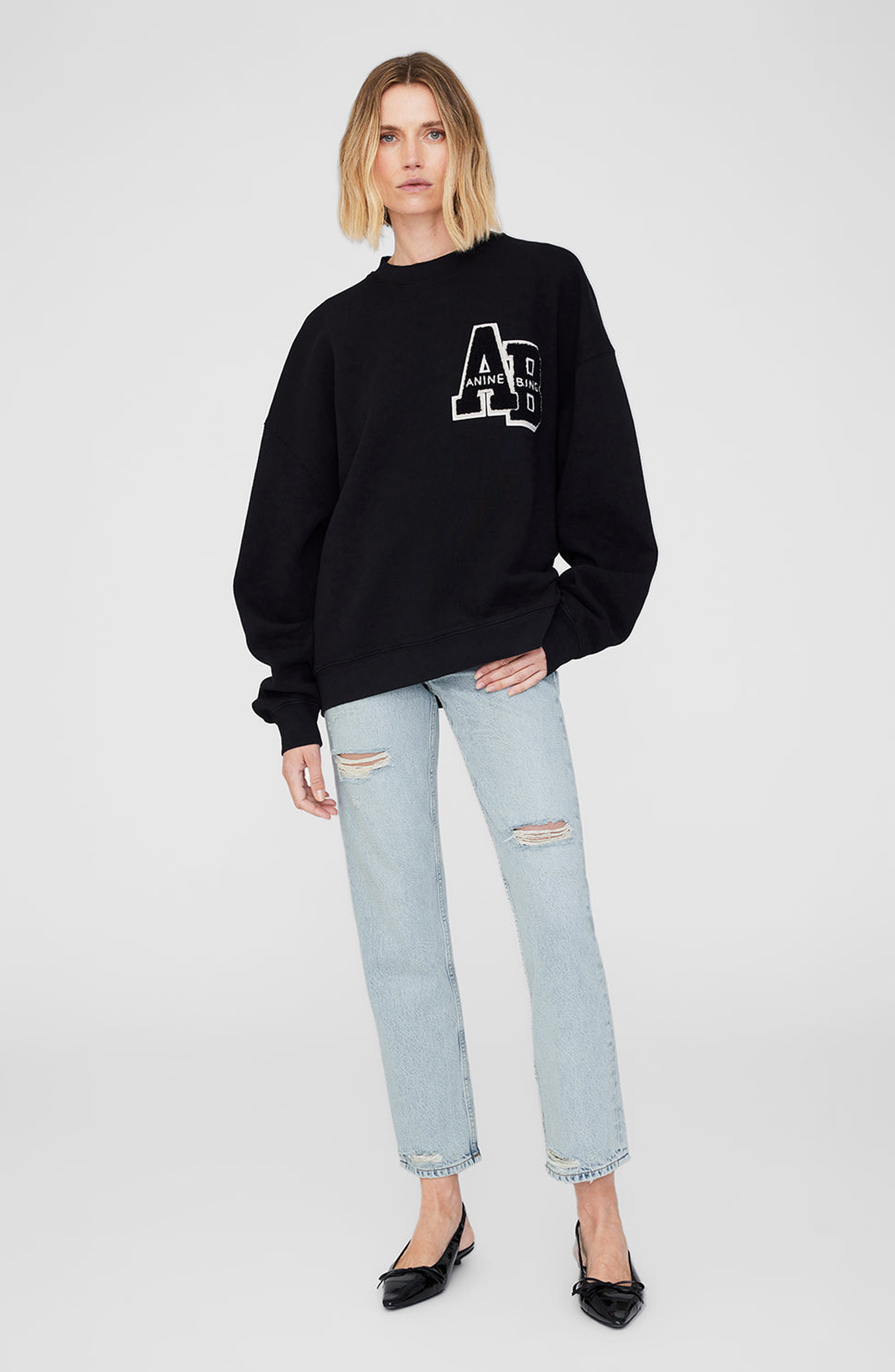 Anine Bing Miles Letterman Oversized Sweatshirt In Black