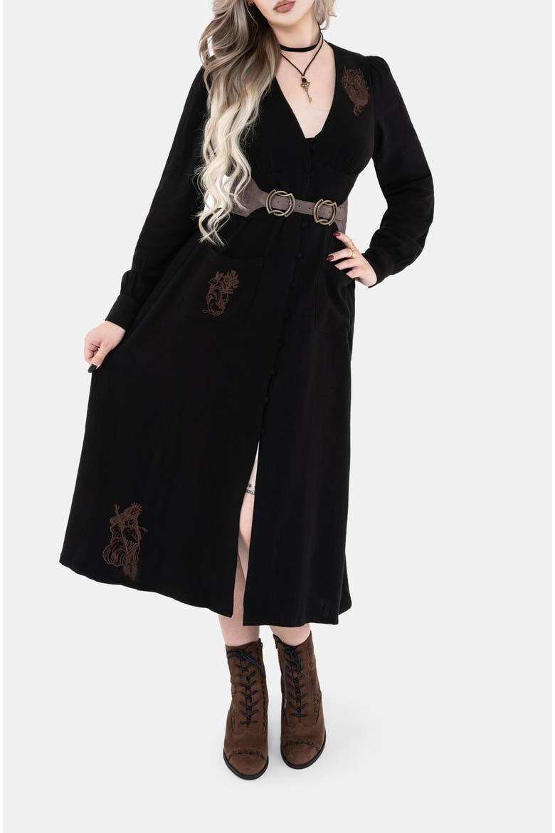 Hexborn Linen-blend Baba Yaga Midi Dress, Alternate, color, Black
