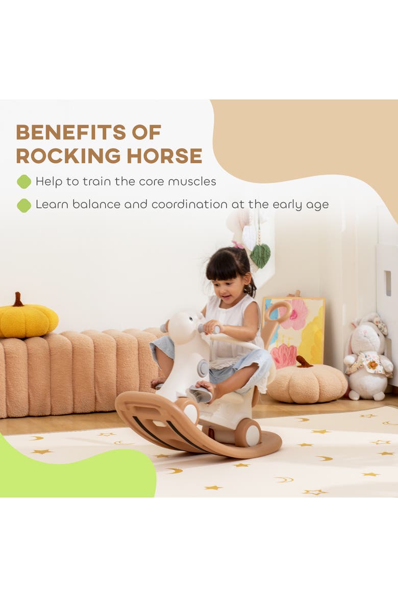 4-in-1 Toddler Rocking Horse, Push Handle & Balance Board, Alternate, color, Brown