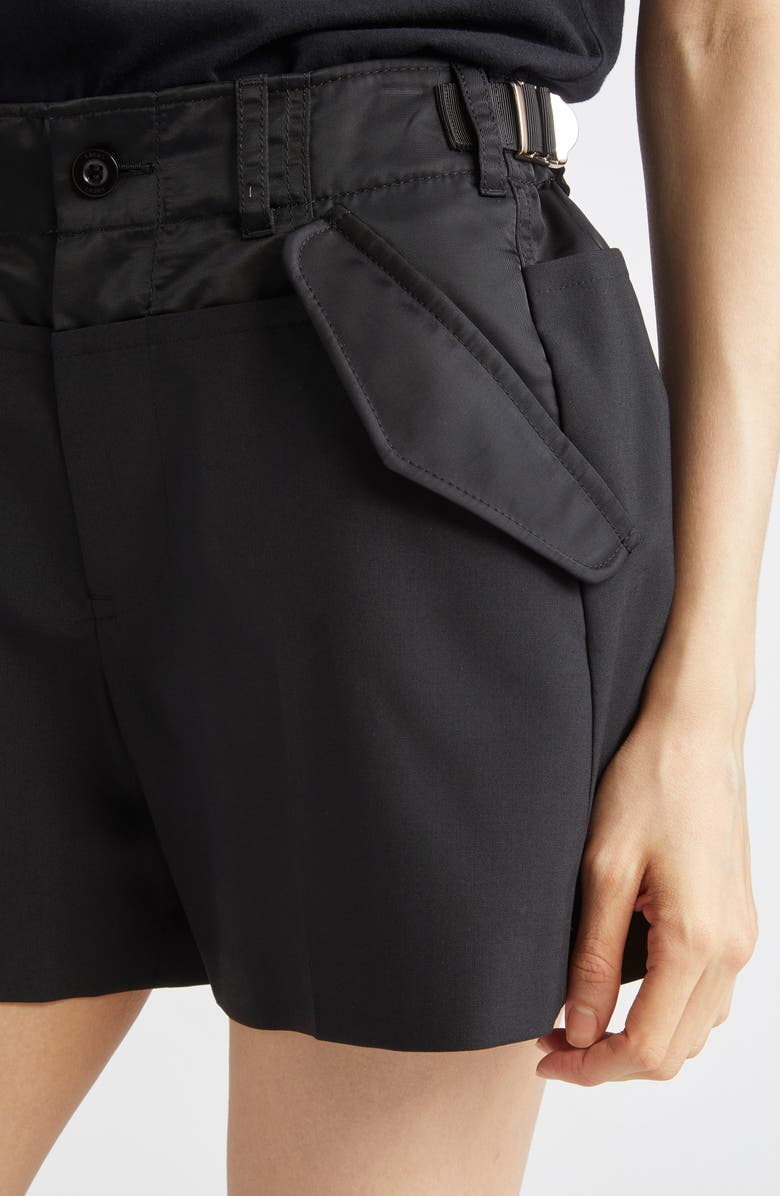 Sacai Suiting Mixed Media Shorts, Alternate, color, Black