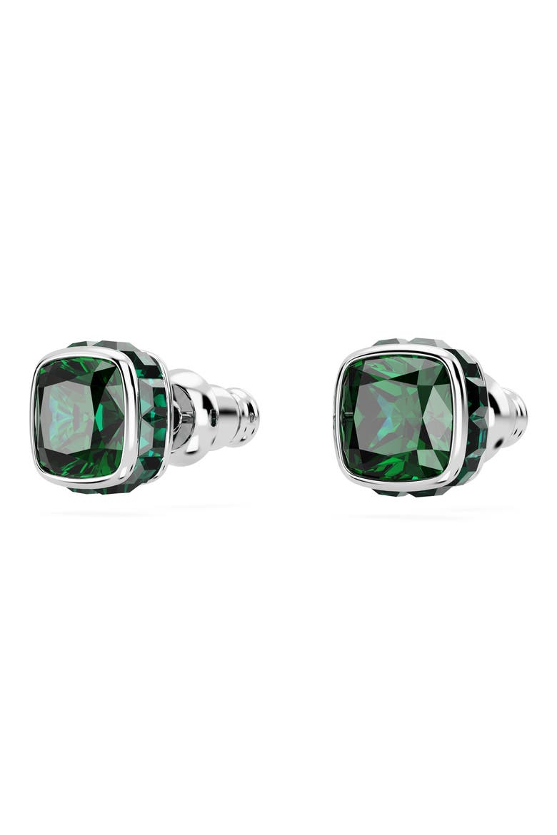 Square Cut Birthstone Crystal Stud Earrings, Alternate, color, GREEN/ MAY