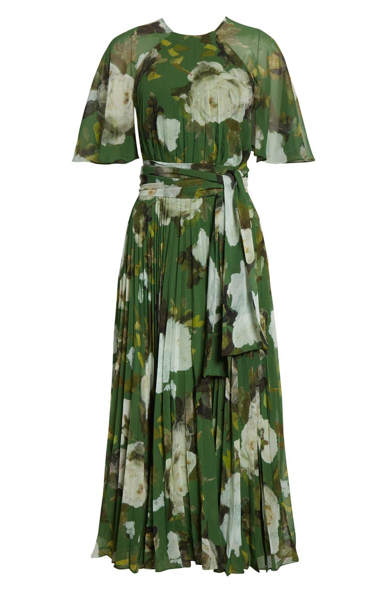 Erdem Floral Crêpe de Chine Midi Dress, Alternate, color, Painted Rose Olive