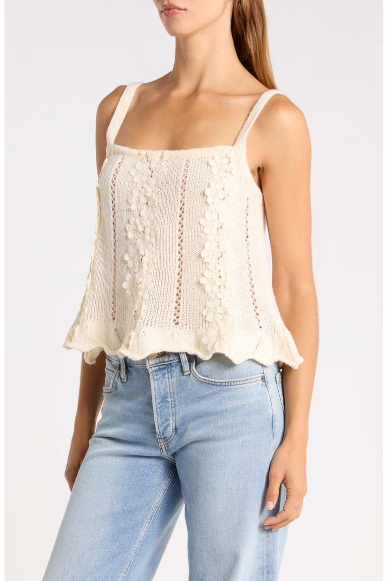 Lace Appliqué Pointelle Knit Camisole, Alternate, color, CREAM