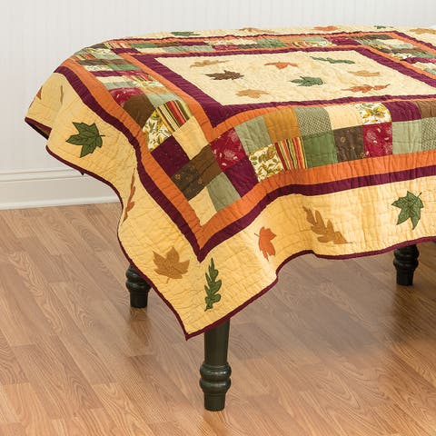 Amber Falling Leaves Vintage 100% Cotton Patchwork Quilted Table Topper 54" x 54"