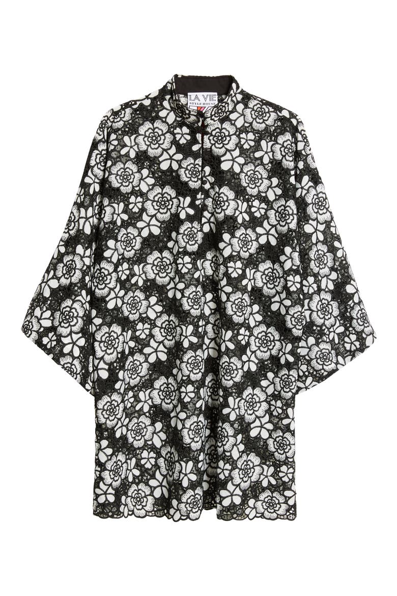 Floral Lace Cover-Up Minidress, Alternate, color, BLACK/ WHITE