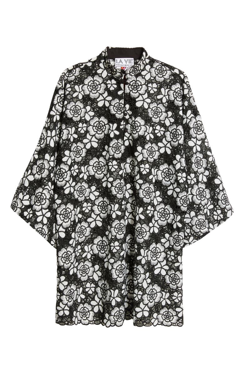 La Vie Style House Floral Lace Cover-Up Minidress, Alternate, color, Black/ White