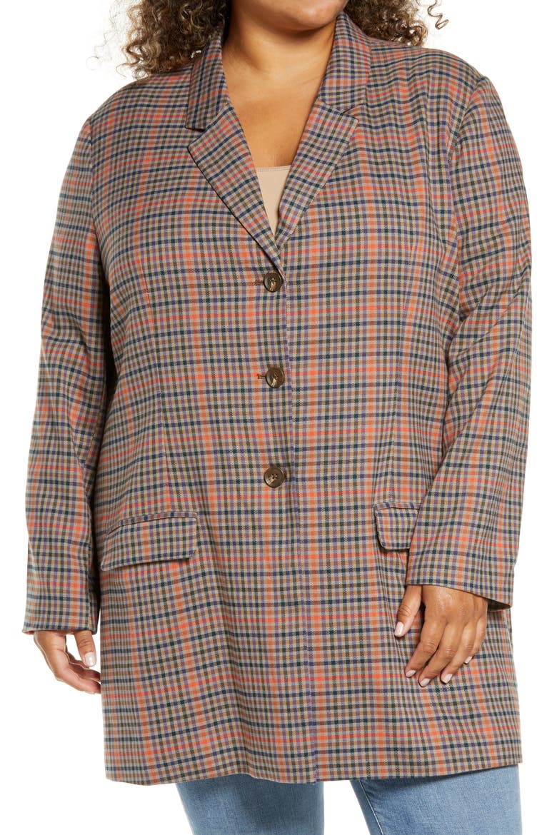 BB Dakota Plaid Boyfriend Blazer, Alternate, color, CAMEL PLAID