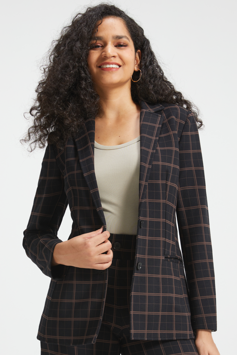 Classic Blazer Plaid Stretch Knit