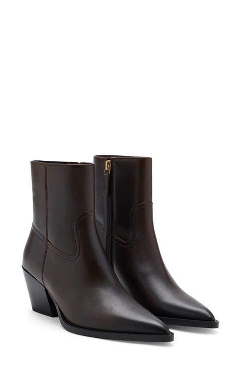 Leather Pointed Toe Ankle Boot