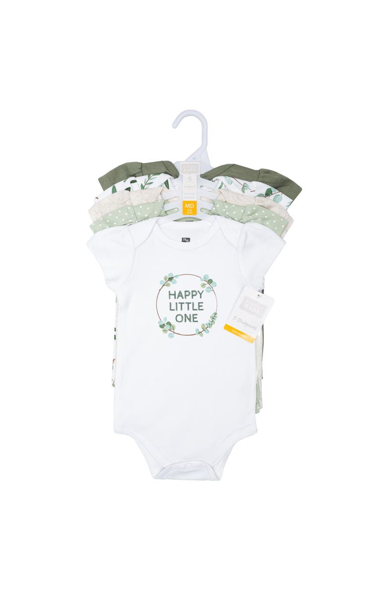 Hudson Baby 5Pk of Gentle Cotton One-Pieces, Alternate, color, Eucalyptus