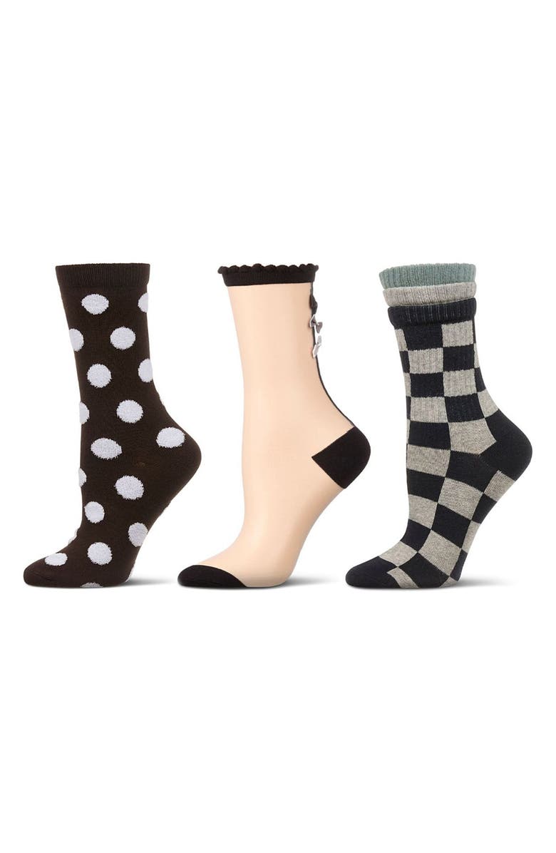 MeMoi Assorted 3-Pack Crew Socks, Main, color, Black/ Black
