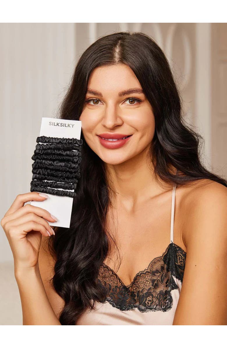 SILKSILKY 10Pcs Bundle Pop of Brights Silk Scrunchie, Alternate, color, Black