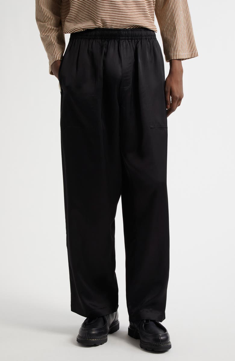 Bode Satin Track Pants, Main, color, Black Cream