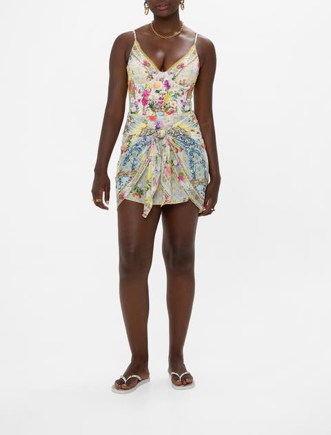 Layered Short Sarong With Tie Front Flor Fantastica