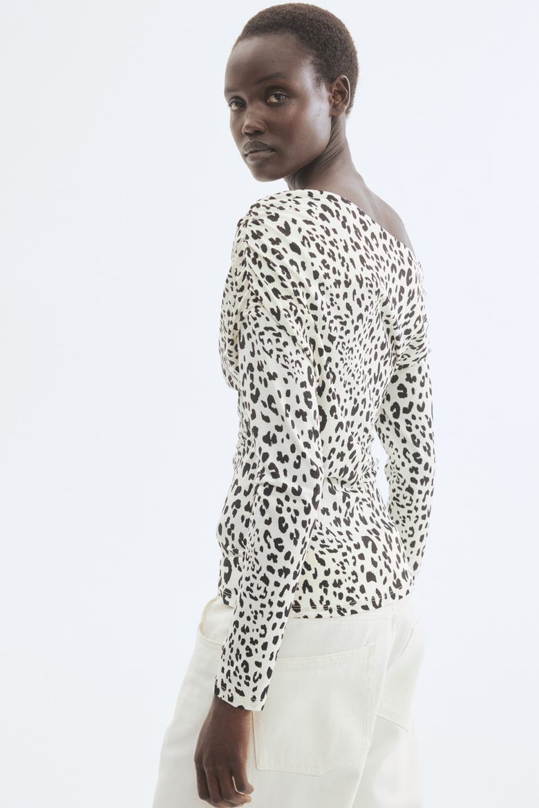 Draped One-shoulder Top, Alternate, color, White/leopard print