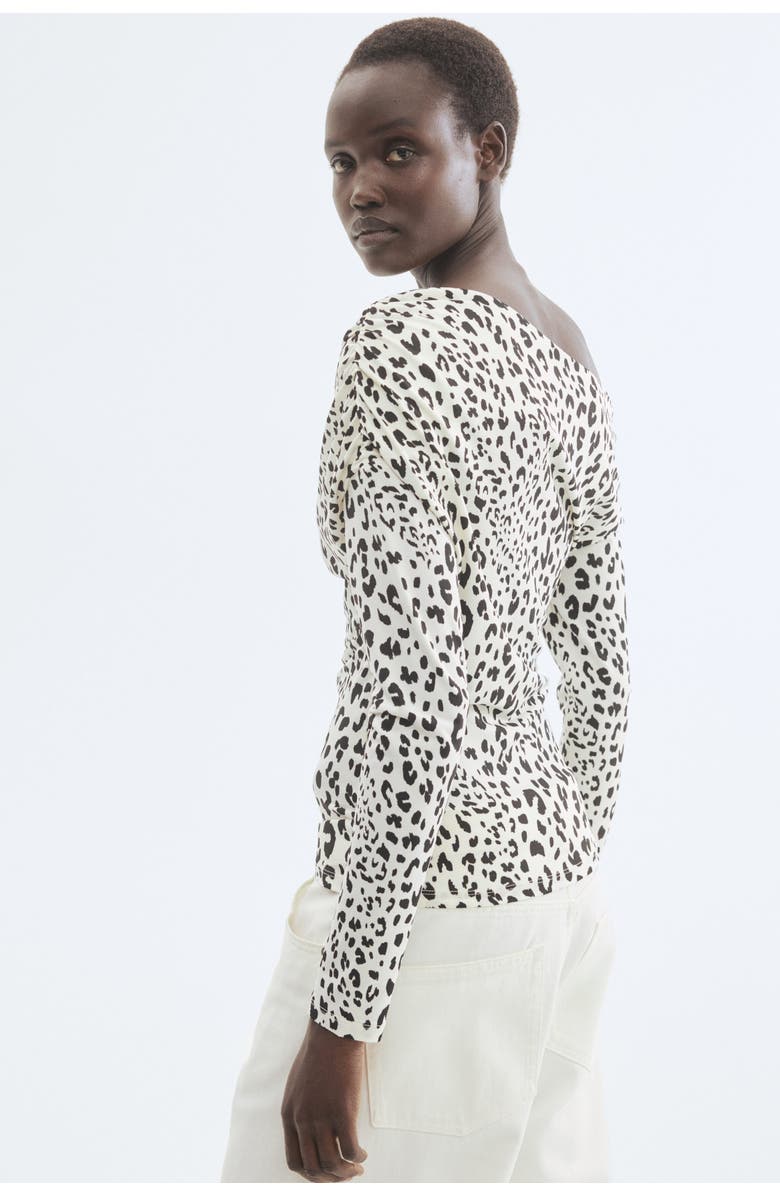 H&M Draped One-shoulder Top, Alternate, color, White/Leopard Print